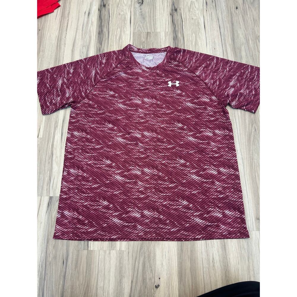 Under Armour burgundy Pattern UA loose heat gear Short Sleeve Shirt Men's 3XL